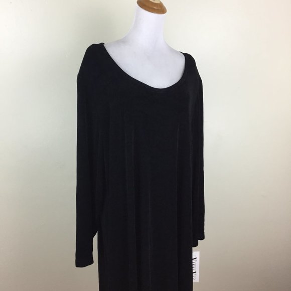 NWT VIKKI VI Black 3/4 - Long Sleeve Ribbed Slinky Round Collar Dress - Picture 5 of 8